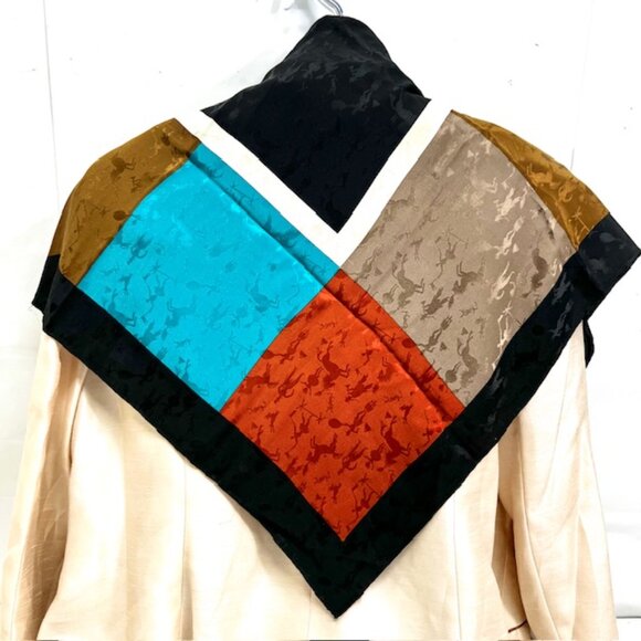 Yves Saint Laurent YSL 100% Silk Satin Scarf 34" Color Block BlackBrown Blue (76 - Picture 9 of 16